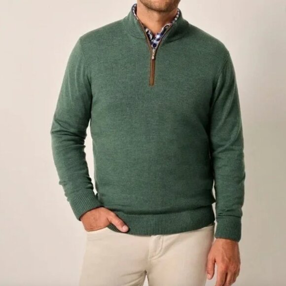 johnnie-O Raynor Merino Wool 1/4 Zip Pullover Sweater Moss Green NWOT Large - Picture 1 of 7